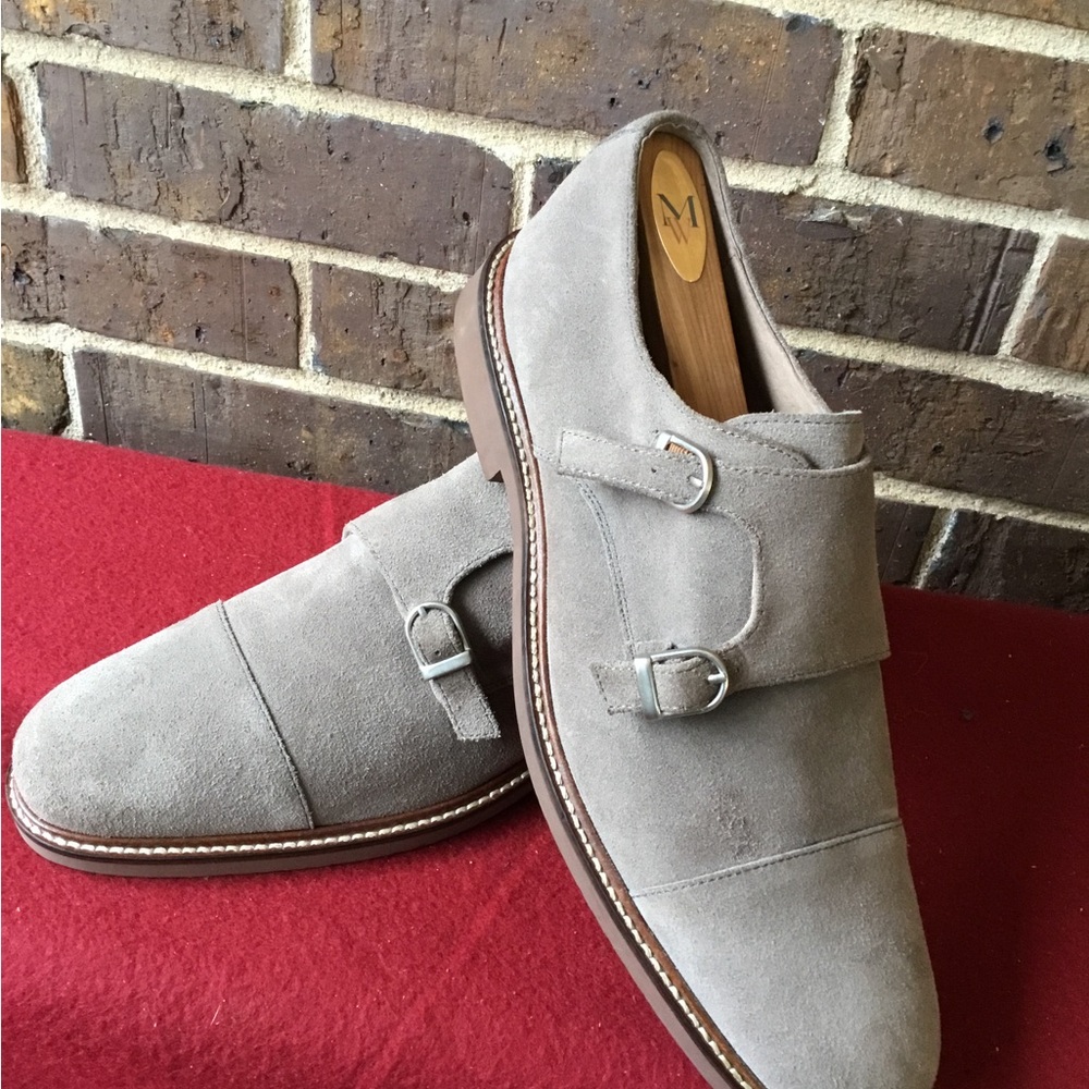 Banana Republic Light Gray Suede Double Monk Strap Shoes